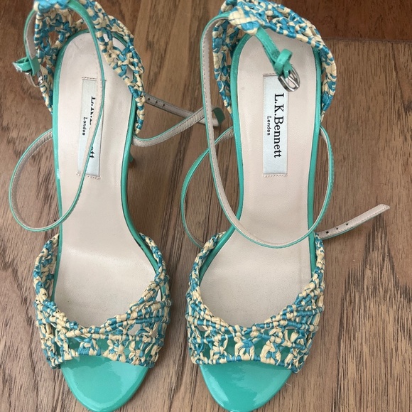 L.K. Bennett London macrame azure heels - aqua - Picture 1 of 6